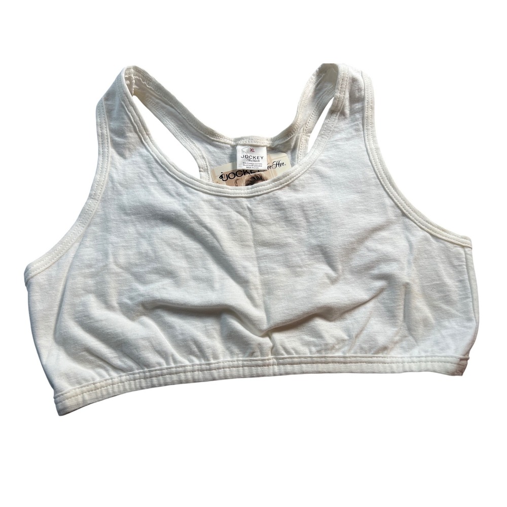 Vintage Jockey For Her White Cotton Racerback‎ Sport Top Bralette XL Made in USA